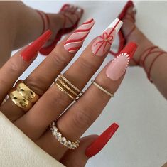 December Nails, Red Christmas Nails, Cute Christmas Nails, Christmas Nails Easy, Nails For Kids, Christmas Nail Designs, Coffin Nails Designs