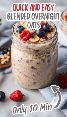 overnight oatmeal in a jar with berries and nuts