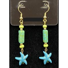 Gold Tone Blue Starfish & Aqua Green Stone Bead Earrings Dimensions: 1/2"W X 2-1/2"L Fresh Items Added Daily Please Note That We Do Not Claim To Be An Experts. We Do Our Best To Describe Items Accurately And Provide Pictures. However, We May Not Always Be Aware Of Certain Flaws Or Issues The Item May Have Due To Our Limited Knowledge. Please Be Your Own Expert By Looking At The Pictures And Asking Any Questions Before Purchase If You Have Any Concerns. We Do Our Best To Ensure That Our Photos Ar Adjustable Green Starfish Jewelry, Blue Star Shaped Jewelry For Vacation, Blue Star Jewelry For Vacation, Green Jewelry With Matching Earrings For The Beach, Blue Starfish Charm Jewelry For Summer, Blue Summer Jewelry With Starfish Charm, Star-shaped Colorful Beads Jewelry For Beach, Adjustable Blue Starfish Jewelry, Star-shaped Colorful Beaded Jewelry For The Beach