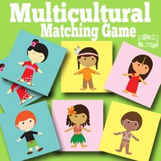 the book cover for multi cultural matching game with four pictures of children in different outfits