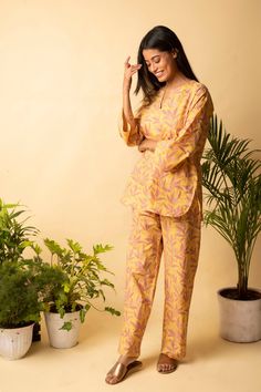 Hand stitched collection of soft  and comfortable pyjama's made  of pure cotton fabric  sourced from Jaipur, India with block print designs .  The Apparels are designed by  two women entrepreneurs  who believe that that all women were created infinitely beautiful and they with their  versatile creations sprinkle a little Star dust.  These light weight cotton  Pajama sets are  lounging must haves giving  you a warm ,cosy and comfortable feel. Sizes -    Inches XS   Bust            41 Yellow Printed Sets For Loungewear, Yellow Cotton Sets With Printed Motifs, Yellow Cotton Block Print Sets, Cotton Block Print Sets For Pajama Party, Yellow Relaxed Fit Cotton Sets, Block Print Designs, Soft Cotton Pajamas, Pyjama Sets, Comfortable Pajamas