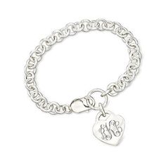 Ross-Simons - Monogram - Sterling Silver Heart Charm Bracelet. 7". Make this classic look all your own! Crafted in sterling silver, this chunky link bracelet drops a heart charm that can be engraved with a monogram for FREE in your choice of block or script type. A go-to personal favorite or a thoughtful gift - this is a bracelet that will be treasured. Lobster clasp, sterling silver personalized heart charm bracelet. Silver Engraved Bracelet, Initial Necklace Silver, Initial Charm Bracelet, Silver Bracelets For Women, Script Type, Engraved Bracelet, Charms And Charm Bracelets, Fine Jewelry Bracelets, Traditional Jewelry