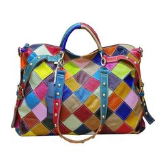 PRICES MAY VARY. ✿ Material: 100% genuine cow leather RANDOM COLOR big tote.Full Unique 3D color stripe stitching design with soft first layer cowhide material.Big tote/handbag with plenty of room.Multicolored yet stylish,detachable shoulder strap. this is a big bag,and Since the quality of the product is very good, the overall size is about 2.2lb. Many thanks~ ✿ Size: Approx: （L）16"*x（W )5.12"x (H) 11.8" / 41*13* 30 cm. Handle drop is 11.8". 4 ways to carry: Handheld / Arm carried / Single Shou Colorful Handbags, Leather Handbags Women, Ipad Air 2, Big Bags, Shoulder Purse, Leather Tote Bag, Large Bags, Handbag Accessories, Crossbody Shoulder Bag