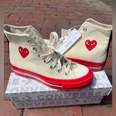 Comme De Garon Brand New High Top Sneakers Women’s Size 5, Kids Size 3.5 Comes With The Box Commes Des Garcons Converse, Converse White Sneakers, High Top Sneakers Women, Cdg Play Converse, Comme Des Garcons Shoes, Converse Play, Converse Comme Des Garcons, Garcons Converse, Play Converse