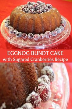 eggnog bundt cake with sugared cranberries recipe on a plate