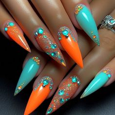 Why won't you follow this lovely exciting profile ! 💕💕💗💫💫 Free Style Nail Designs, Nail Designs With Rhinestones Bling, Orange Glitter Nails, Cute Nails Simple, Pink Foil Nails, Baddie Nails Coffin, Short Coffin Nails Summer, Nail Inspo Trendy, Summer Coffin Nails