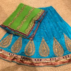 Beautiful Green And Blue Duppata And Lengha Set (Heavy) Green And Blue, Color Blue, Wedding Dresses, Womens Dresses, Green, Dresses, Women Shopping, Blue, Color