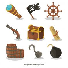 Jolly Roger Flag, Pirate Accessories, Zestaw Ikon, Bateau Pirate, Flat Icons Set, Pirate Birthday, Jolly Roger, Pirate Theme, Kid Character