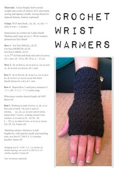 an advertisement for a crochet wrist warmer with instructions on how to knit it