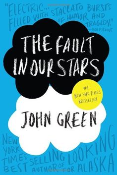 the fault in four stars by john green on a blue background with black and white clouds