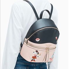 Disney X Kate Spade Medium Minnie Mouse Backpack Color: Pale Velvet Multi - Refined Grain Leather - Two Way Spade Jacquard Lining - Metal Pinmount Logo ( Gold. ) Interior: Front Zip And Back Slip Pocket ( Cushioned ) Exterior: Large Zipper Compartment Size: 12" H X 9" W X 4.13" D Style # Wkr00214 Kate Spade Leather Backpack, Kate Spade Backpack Purse, Kate Spade Minnie Mouse, Minnie Mouse Backpack, Kate Spade Backpack, Kate Spade Disney, Kate Spade Outlet, Disney Dreams, Quilted Backpack