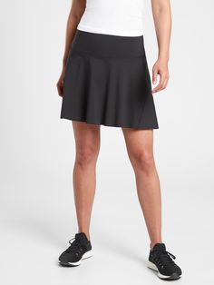 Ace Tennis Skort 15.5" | Athleta Nylon Running Bottoms With Pockets, Functional Stretch Skort With Pockets, Activewear With Pockets For Sports, Short Inseam, Activewear With Pockets And Short Inseam For Sports, Athleisure Gym Skort With Pockets, Athleisure Skort With Pockets For Gym, Black Nylon Skort For Sports, Casual Black Nylon Skort, 4-way Stretch Activewear With Pockets