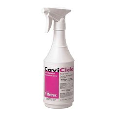 a bottle of cavicide cleaner on a white background with a pink label