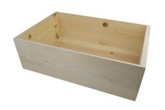 an empty wooden box is shown on a white background