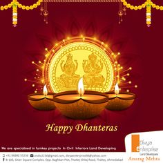 happy dhanteras greeting card with lit candles