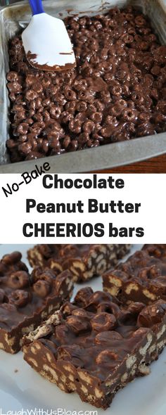 no - bake chocolate peanut butter cheerios bars