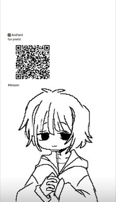 an anime character with glasses and a qr code on the back side of it