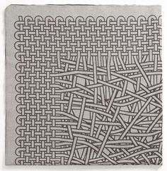 an intricately designed piece of cloth with lines on it, in grey and white