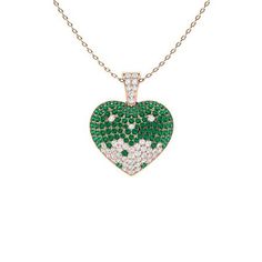 Charm your beloved with this unique heart-pendant embellished with micro-pave set Emeralds in 14k Rose Gold in a fanciful pattern. Let the sparkle of diamonds convey what words fall short to express! We only use Natural AAAA Emeralds which are the top 15% of all real / genuine Emeralds available. Diamond Heart Necklace, Heart Necklace Diamond, Natural Emerald, Micro Pave