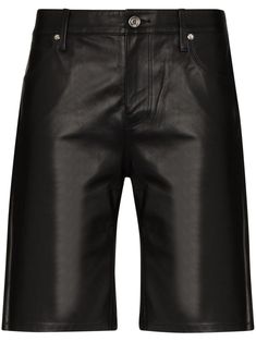 Black calf leather Jami knee-length shorts from RtA featuring high waist, belt loops, concealed front button fastening, straight leg and knee-length. Vespa Girl, Black Leather Shorts, Leather Short, Knee Length Shorts, Black Knees, Mens Scarves, Scarf Men, Leather Shorts, Shorts Black