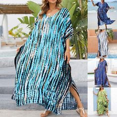 Kaftan Dress Caftan Beach Cover Boho Gown Hippie Beach Women Plus Size Tunic Top  | eBay Beach Caftan, Beach Blouse, Beach Skirt, Tie Dye Designs, Holiday Dress, Professional Outfits, Beach Vibe, Beach Dresses, Buy Dress