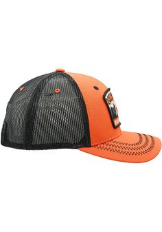 This Cincinnati Orange Adjustable Hat features a front embroidered team logo. Zephyr Rabble Rouser Meshback Hat, Front patch logo, Matching crown and visor, Contrast Meshback, Side Z logo, Cotton/Poly Blend, Wipe clean with cloth or cleaning kit, 4 Game Day Cap With Logo Patch, Trucker Baseball Cap With Curved Brim For Fans, Trucker Style Baseball Cap With Curved Brim For Fans, Sports Six-panel Trucker Hat With Logo Patch, Trucker Hat With Logo Patch For Sports Events, Adjustable Trucker Hat With Logo Patch For Fans, Adjustable Six-panel Trucker Hat For Fans, Adjustable Six-panel Trucker Hat For Fan Gear, Sports Trucker Hat With Six-panel Design