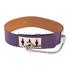 Celine large purple leather belt featuring a toggle waist chain detail, silver-tone hardware, a logo pitted on the loop, an inside logo stamp. Size stamp: 65 Circa:2000s Length Maxi: 32.2in. (82cm) Widtht: 1.9in. (5cm) In good vintage condition. Made in Italy. We guarantee you will receive this gorgeous item as described and showed on photos. Purple Gucci Belt, Large Belt, Purple Belt, Waist Chain, Purple Leather, The Loop, Logo Stamp, A Logo, Monster High