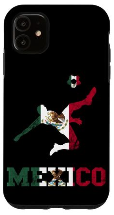 an iphone case with the mexican flag and soccer player on it's back cover