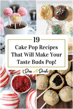 Collage of 4 cake pop recipes. Different Flavor Cake Pops, Birthday Cake Cake Pops Recipe, Cake Pops Serving Ideas, Vegas Cake Pops, Cake Pop Batter Recipe, The Best Cake Pop Recipe, Cake Pop Recipe Christmas, Best Cake Pop Flavors, Cake Balls Flavors