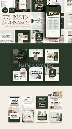 the website design for an interior and furniture store is shown in three different colors, including green