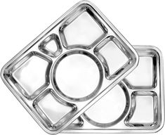 two square trays with different shapes and sizes on each side, one is empty