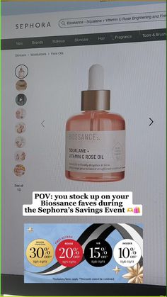 Time to treat yourself 🛒💚 Sephora’s Savings Event won’t last—click to grab your Biossance essentials and save big! Toxic Skincare, Rose Oil, Hair Fragrance, Makeup Brands, Face Oil, Face Moisturizer, Treat Yourself, Beauty Routines, Sephora