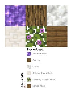 an info sheet with different types of flowers and plants on it, including the words blocks used