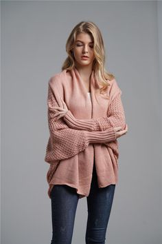 Pink Fitted Cardigan, Bat Wing, Grey Crewneck, Favorite Boots, Selling Clothes, Knit Fashion, Open Front Cardigan, Layered Look, Knit Jumper