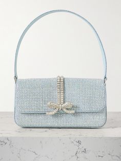 Self-Portrait's collections are made for life's big moments and we're sure this shoulder bag will accompany you to glamorous events in the years to come. It's made from denim and embellished with signature bows saturated with glinting crystals. There's enough space for your phone, wallet, keys and cosmetic touch-ups. Chic Embellished Blue Bag, Luxury Blue Embellished Shoulder Bag, Chic Blue Embellished Bag, Luxury Blue Bag For Events, Formal Blue Embellished Shoulder Bag, Denim Shoulder Bag, Silver Bag, Denim Shoulder Bags, Eyewear Shop