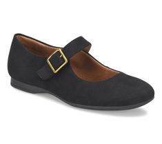 Step into comfort and style with the Eurosoft Kendal Mary Jane casual flats. These versatile shoes feature a rounded toe and a hook-and-loop closure for a secure fit, making them perfect for everyday wear. The buckle accent adds a touch of elegance to your casual look. From Eurosoft. Modern Black Mary Janes With Buckle Closure, Formal T-strap Mary Janes With Buckle Closure, Summer T-strap Mary Janes With Buckle Closure, Black Slip-on Mary Janes With Removable Insole, Black T-strap Mary Janes With Buckle Closure, Versatile Shoes, Casual Flats, Casual Look, Black Suede