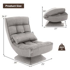 the reclining chair is shown with measurements