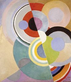 an abstract painting with different colors and shapes on the bottom half of it, including circles