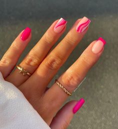 June Nails Square, Pink Tip Nails, Country Nails, Pink Gel, Gel Nails Diy