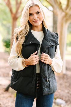 shop the mint, boutique clothing for women, trendy online boutique Black Vest For Fall Layering, Trendy Black Sweater Vest For Fall, Black Puffer Vest For Spring, Trendy Everyday Fall Vest, Versatile Black Vest For Fall, Solid Vest For Layering In Fall, Trendy Black Puffer Vest, Trendy Puffer Vest For Fall, Trendy Fall Puffer Vest