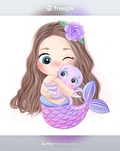 a girl holding a baby mermaid in her arms with the caption freepik