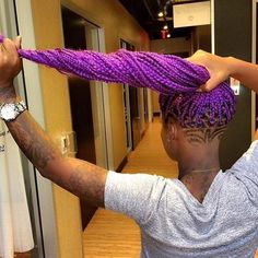 Purple Box Braids with an Undercut Undercut Natural Hair, Purple Box Braids, Triangle Box Braids, Box Braid Hair, Braids With Shaved Sides, Purple Braids, Poetic Justice Braids