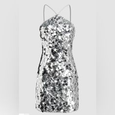 The Dress Is Brand New, With Tags! The Dress Was Never Worn. Purchased The Wrong Size. No Longer In Stock On Their Website. Silver Sparkly Dress, Cider Dresses, Sequin Halter Dress, Sequin Halter, Dress Silver, Rayon Pants, Sparkly Dress, Jelly Shoes, Silver Dress