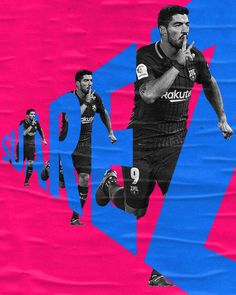 a collage of soccer players in black and pink, with the same color scheme