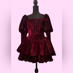 Color; Dark Blood Red Crushed Velvet Has Boning Layered For Extra Flare Puff Shoulder Sleeves Semi Stretch Fabric - Measurement For Women’s Size S Pit To Pit (Flat); 14”-15” Waist (Flat); 13”-14” Length; 30” Red Holiday Dress, Gothic Corset, Gothic Victorian, Dark Blood, Corset Mini Dress, Crochet Mini Dress, Dress 2024, Blood Red, Holiday Dress