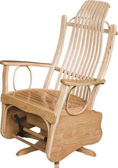 a wooden rocking chair sitting on top of a white background