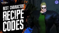 an animated character with yellow hair and sunglasses in front of a black background that says, best character recipe codes