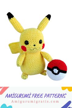 an amigurmi pokemon stuffed animal with a ball in it's hand and the text, amigurmi free patterns