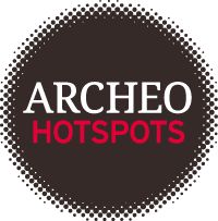 the logo for archeo hotspots, which is located in front of a black circle