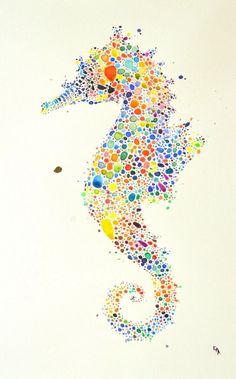 a colorful sea horse made up of circles